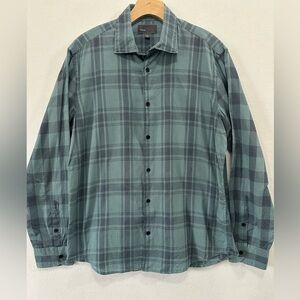 Vince Long Sleeve Lightweight Button-Down Shirt Blue Plaid Large